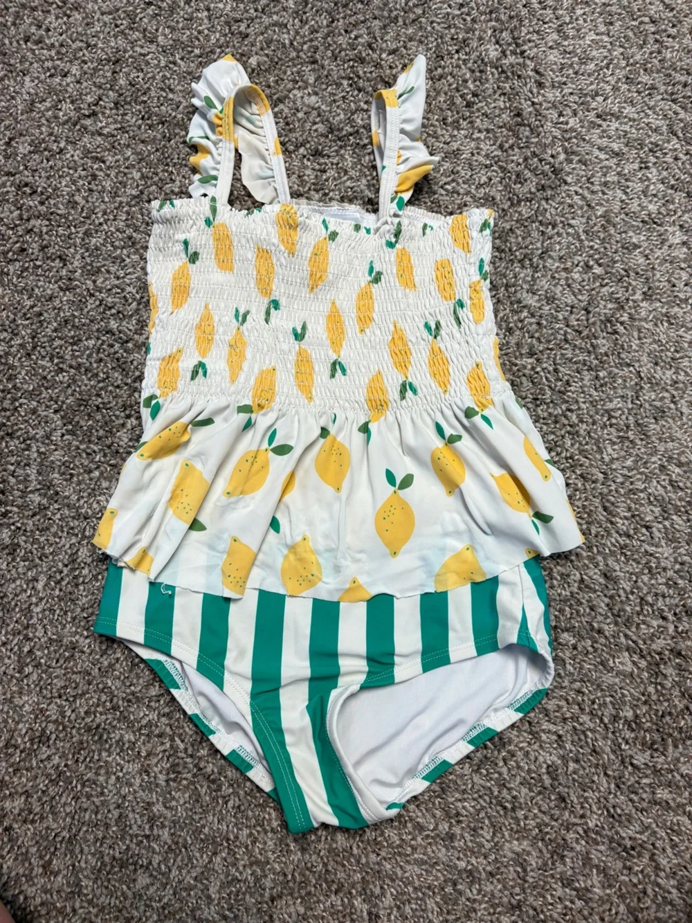Hanna Anderson Kids Lemon Print Smocked Tankini Top and Stripe Bottom
